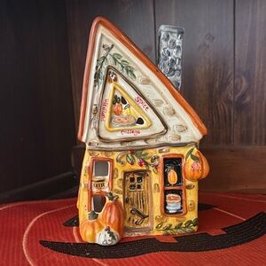 Blue Sky Autumn Pumpkin Spice Cottage Ceramic Tealight House